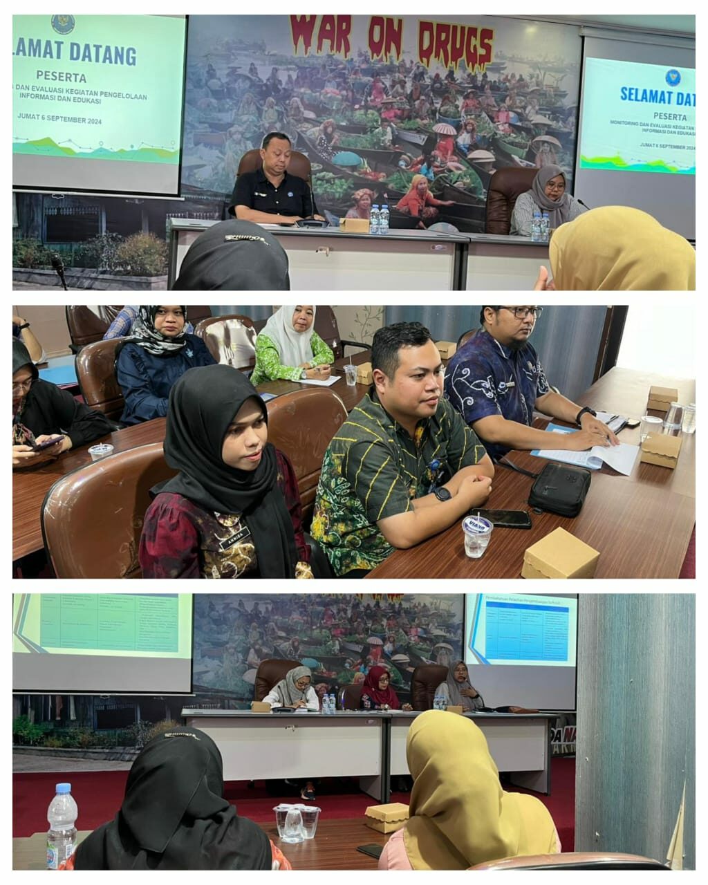 Monitoring dan Evaluasi Kegiatan Pengelolaan Informasi dan EdukasiKegiatan BNNK Hulu Sungai Utara, pada hari Jum'at, 06 September 2024 sbb : Perihal: Monitoring dan Evaluasi Kegiatan Pengelolaan Informasi dan Edukasi Tempat Pelaksanaan: Tempat: Aula Kantor BNNP Kalimantan Selatan, Lantai 1 Hari/Tanggal: Jum'at, 06 September 2024 Pukul: 13.30 WITA s.d Selesai. Peserta: - Arief Rahman Hidayat, SKM (Ketua Tim P2M BNNK HSU) - Annisa Fitri, S.H (Staf P2M BNNK HSU) Uraian Kegiatan 1. Pembukaan 2. Menyanyikan Lagu Indonesia Raya dan Mars BNN 3. Sambutan dan Arahan Ketua Tim P2M BNNP Kalimantan Selatan 4. Monitoring dan Evaluasi Kegiatan Pengelolaan Informasi dan Edukasi oleh Direktorat Informasi dan Edukasi BNN RI. Monitoring dan Evaluasi Kegiatan Pengelolaan Informasi dan EdukasiKegiatan BNNK Hulu Sungai Utara, pada hari Jum’at, 06 September 2024 sbb : Perihal: Monitoring dan Evaluasi Kegiatan Pengelolaan Informasi dan Edukasi Tempat Pelaksanaan: Tempat: Aula Kantor BNNP Kalimantan Selatan, Lantai 1 Hari/Tanggal: Jum’at, 06 September 2024 Pukul: 13.30 WITA s.d Selesai. Peserta: – Arief Rahman Hidayat, SKM (Ketua Tim P2M BNNK HSU) – Annisa Fitri, S.H (Staf P2M BNNK HSU) Uraian Kegiatan 1. Pembukaan 2. Menyanyikan Lagu Indonesia Raya dan Mars BNN 3. Sambutan dan Arahan Ketua Tim P2M BNNP Kalimantan Selatan 4. Monitoring dan Evaluasi Kegiatan Pengelolaan Informasi dan Edukasi oleh Direktorat Informasi dan Edukasi BNN RI.
